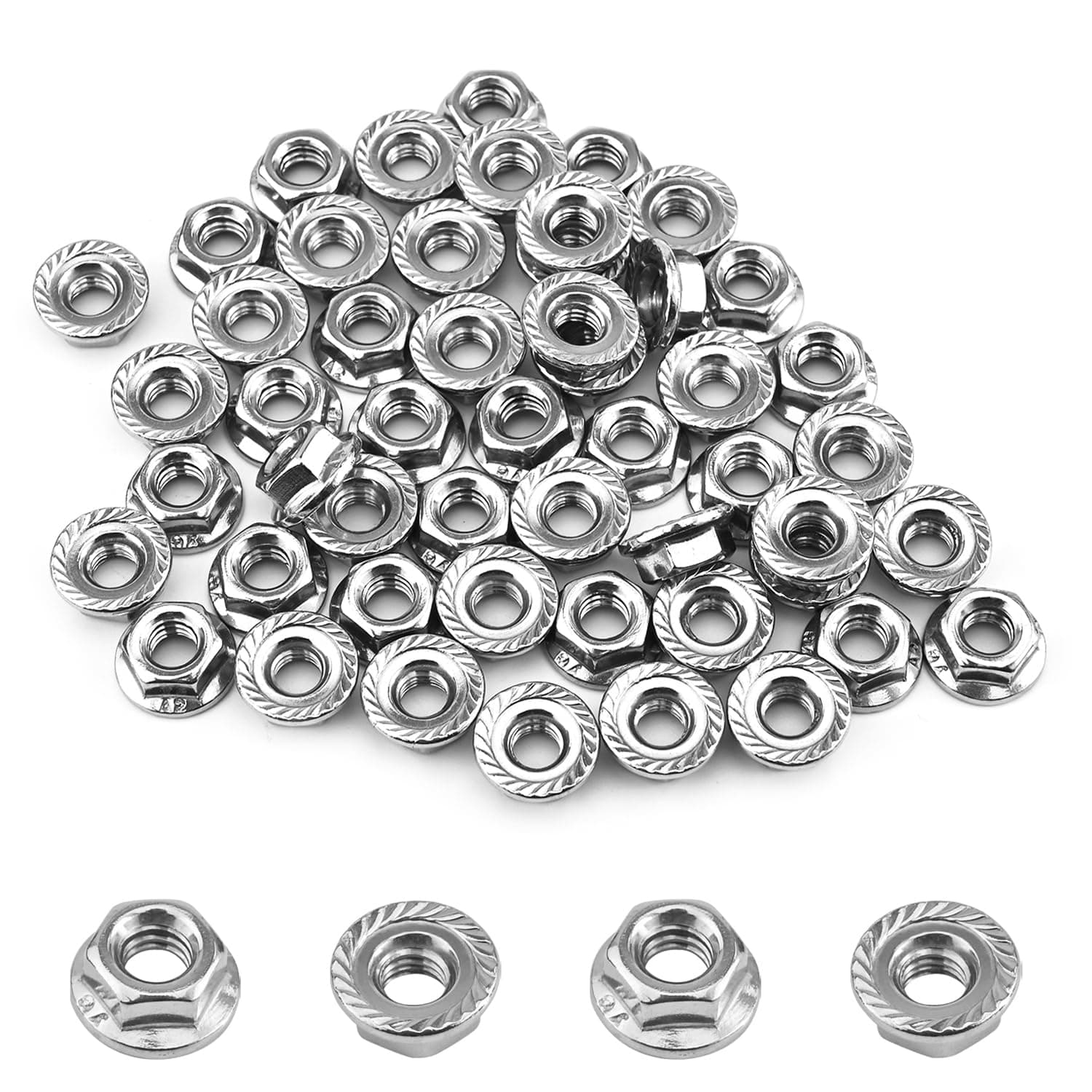 55 Pack M6 Serrated Flange Hex Nuts, M6-1mm Hexagon Flange Nuts, 304 Stainless Steel, Metric Nuts Fasteners, Locknuts Replacement Nut with Plastic Case for DIY Home Mechanism