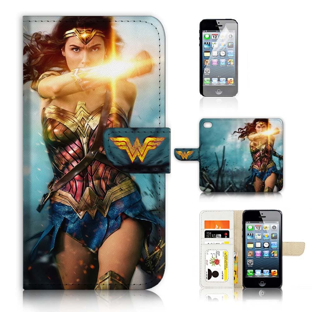 ( For iPhone 6 Plus / iPhone 6S Plus ) Flip Wallet Case Cover & Screen Protector Bundle - A21369 Wonder Woman