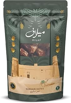Milaf Sukkari Dates Natural Sweetness Premium Large Dates Nutrient-Rich High Fibre Energy Boost Pouch Convenient Storage Ideal Snacking Cooking Smoothies Sustainably Grown Fresh Dates (500g, Sukkari)