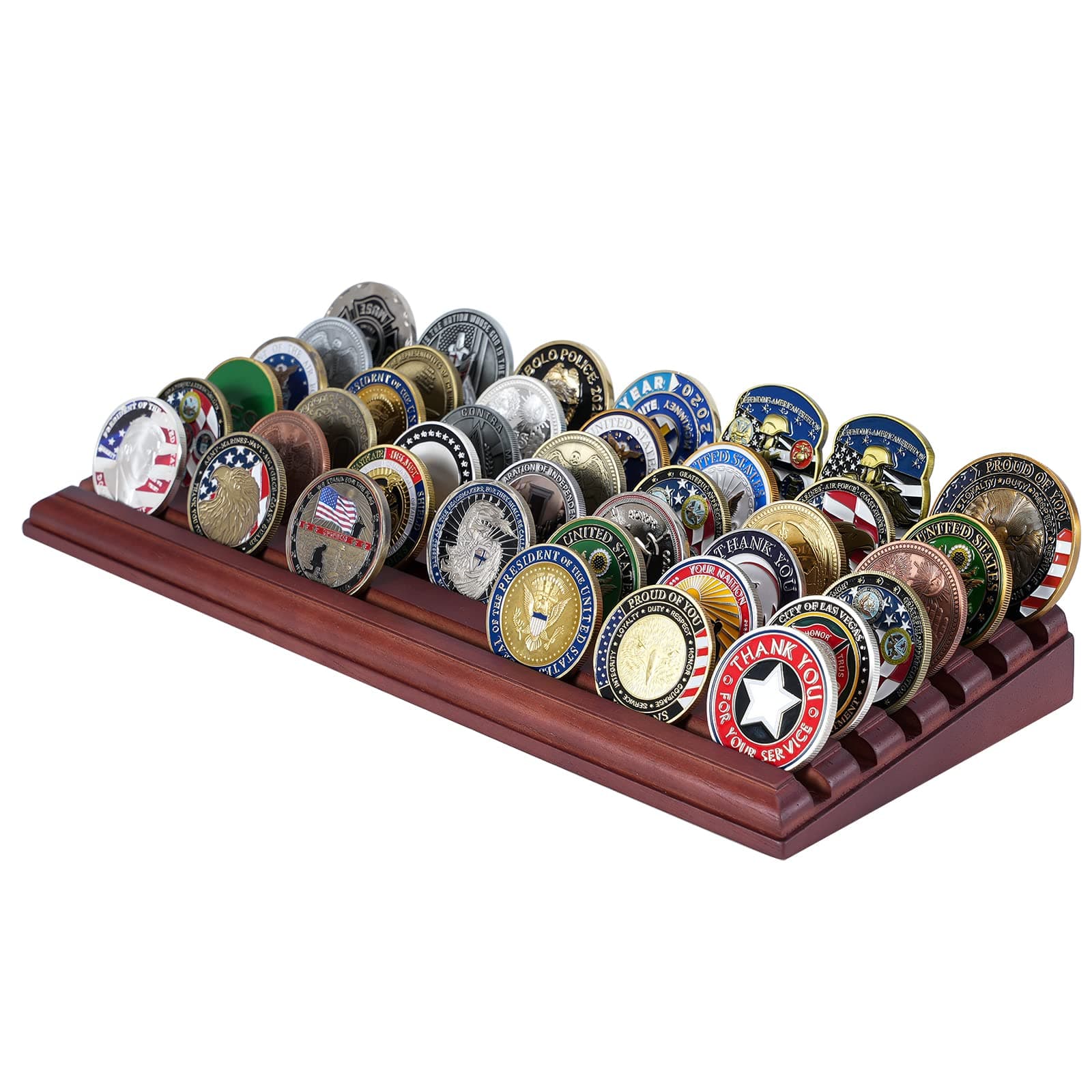 Challenge Coin Display Stand 6 Row 100% Solid Wooden Holder Rack Case Holds 42 Coins