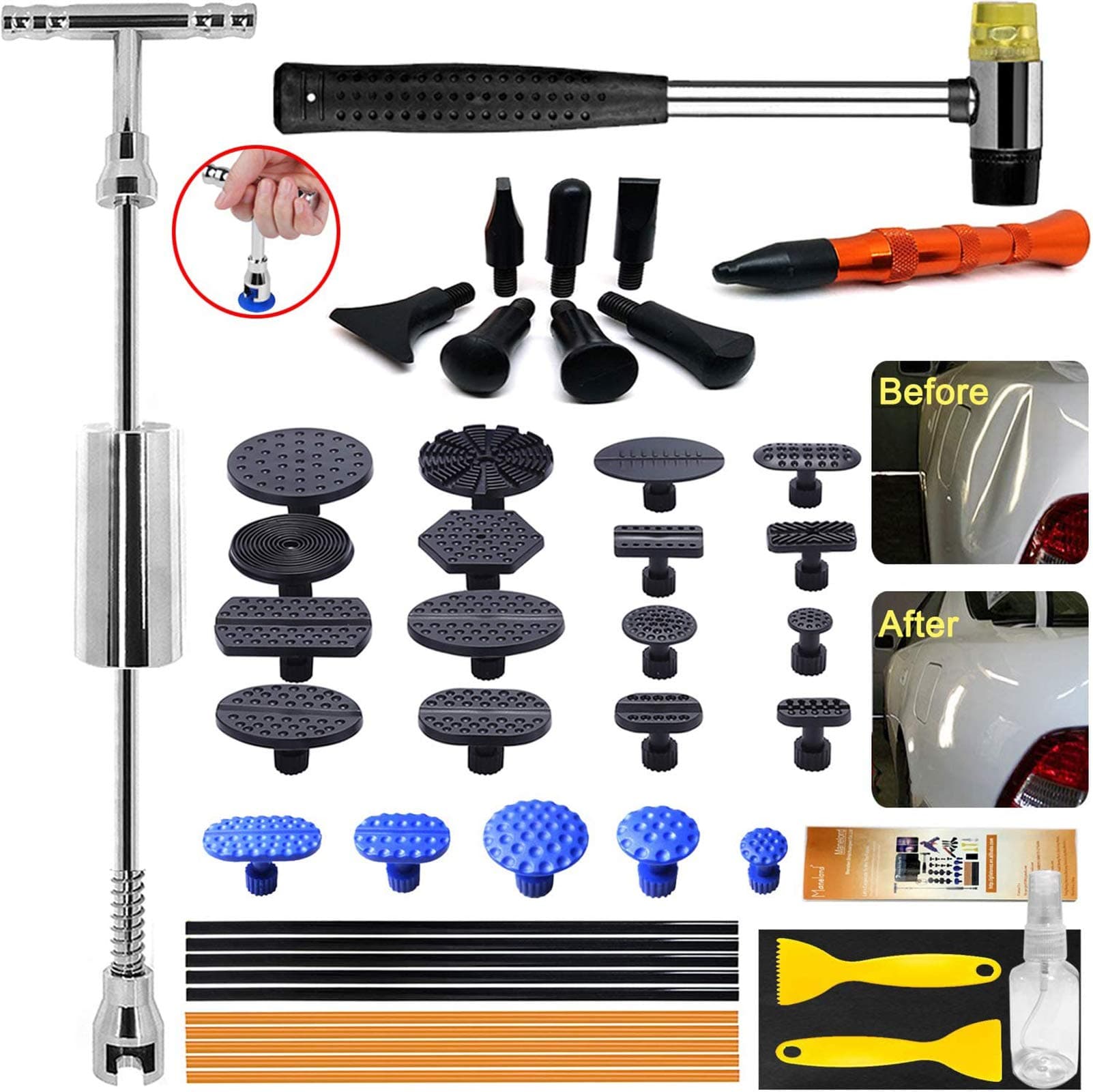 Auto Body Dent Puller - Dent Repair kit with Slide Hammer T bar Dent Puller for Car Body Hail Dent Removal Paintless Dent Repair Automobile Body Repair