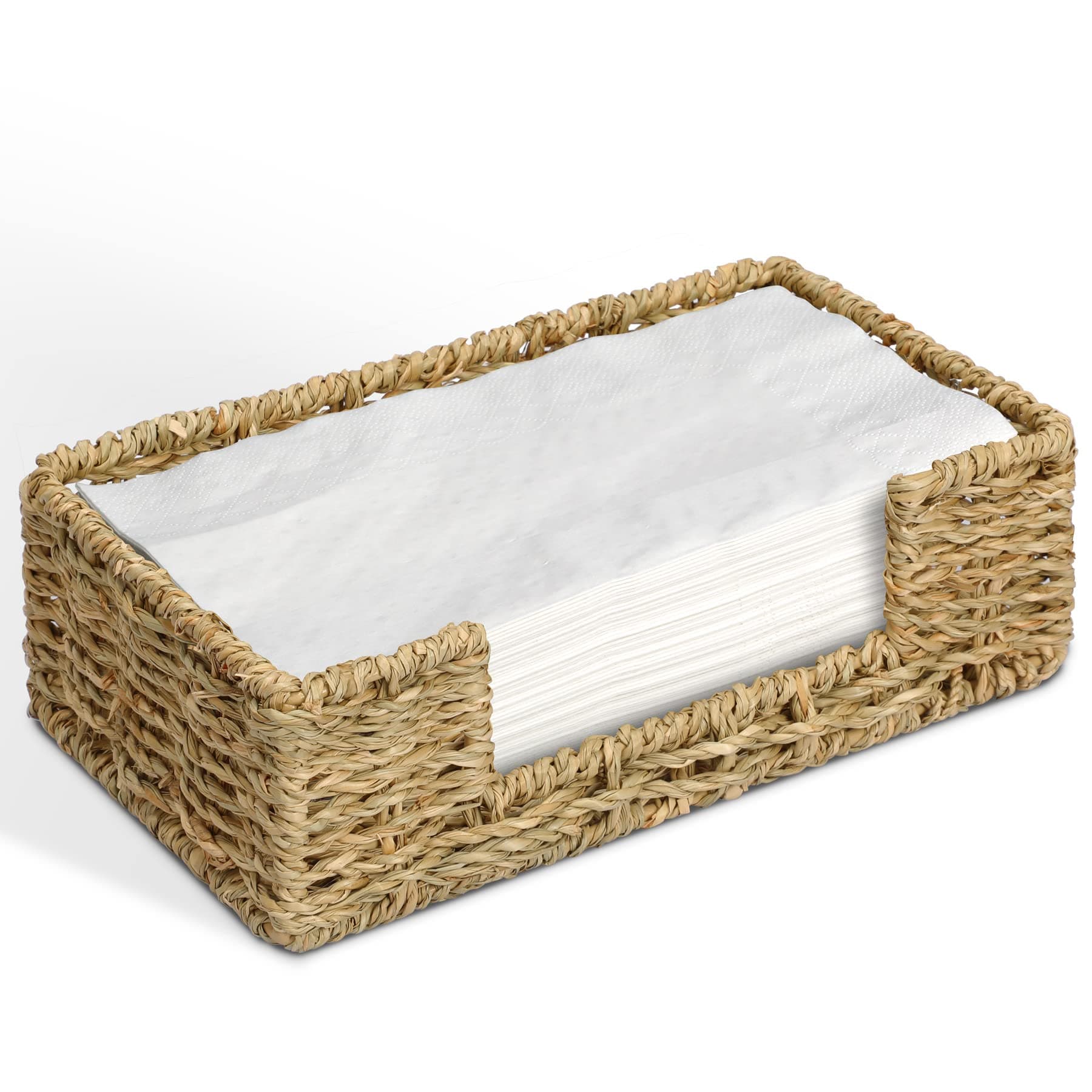 Graciadeco Seagrass Rustic Napkin Holder for Bathroom, Rectangular Napkin Holder Dinner Napkin Basket Guest Towel Holders Rattan Napkin Holder Disposable Hand Towel Basket For Bathroom Kitchen
