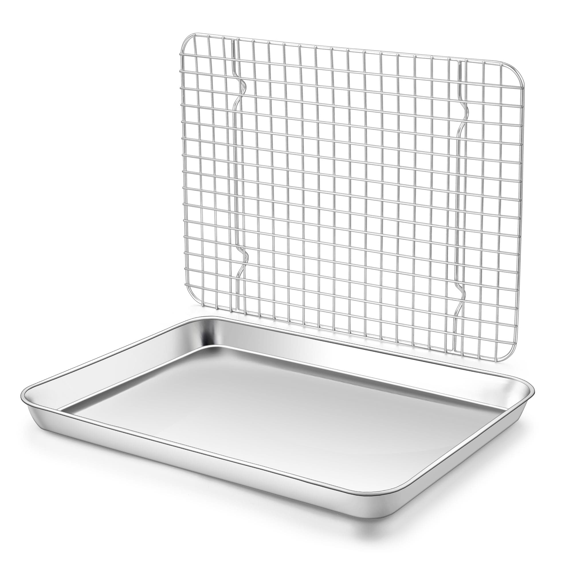 Baking Sheet with Wire Rack Set (1 Pan+1 Rack), Homikit 12" x 10" Stainless Steel Quarter Sheet Pan with Grid Cooling Rack for Toaster Oven Roasting, Metal Bacon Cookie Trays Nonstick Jelly Roll Pan