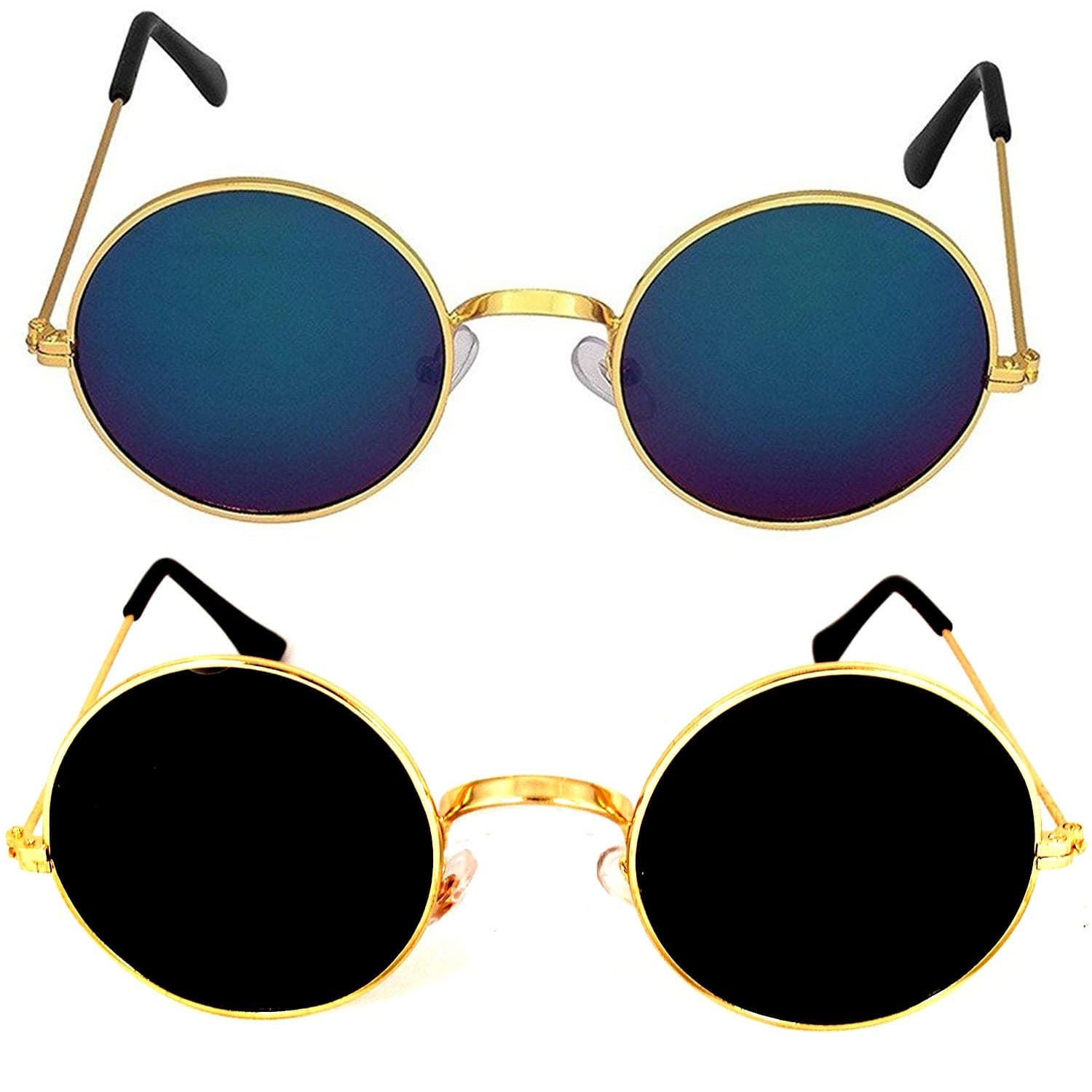 Criba Gradient Oversized Unisex Sunglasses - (round blu mrc+gld blk_CRLK03|40|White Color Lens)