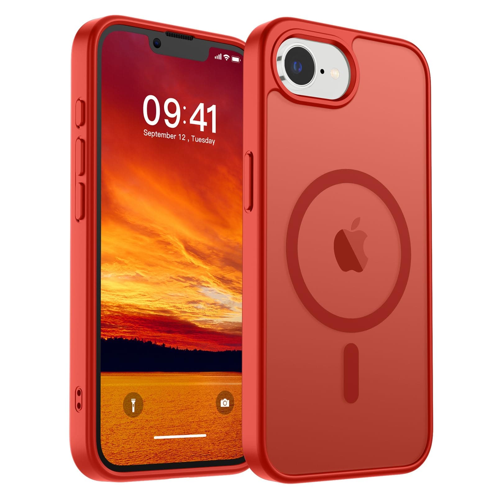 SUPFINE Magnetic for iPhone 16e Case 2025 (Compatible with MagSafe)(Military Grade Drop Protection) Slim Translucent Matte Shockproof with Anti-Fingerprint Phone Case,Red