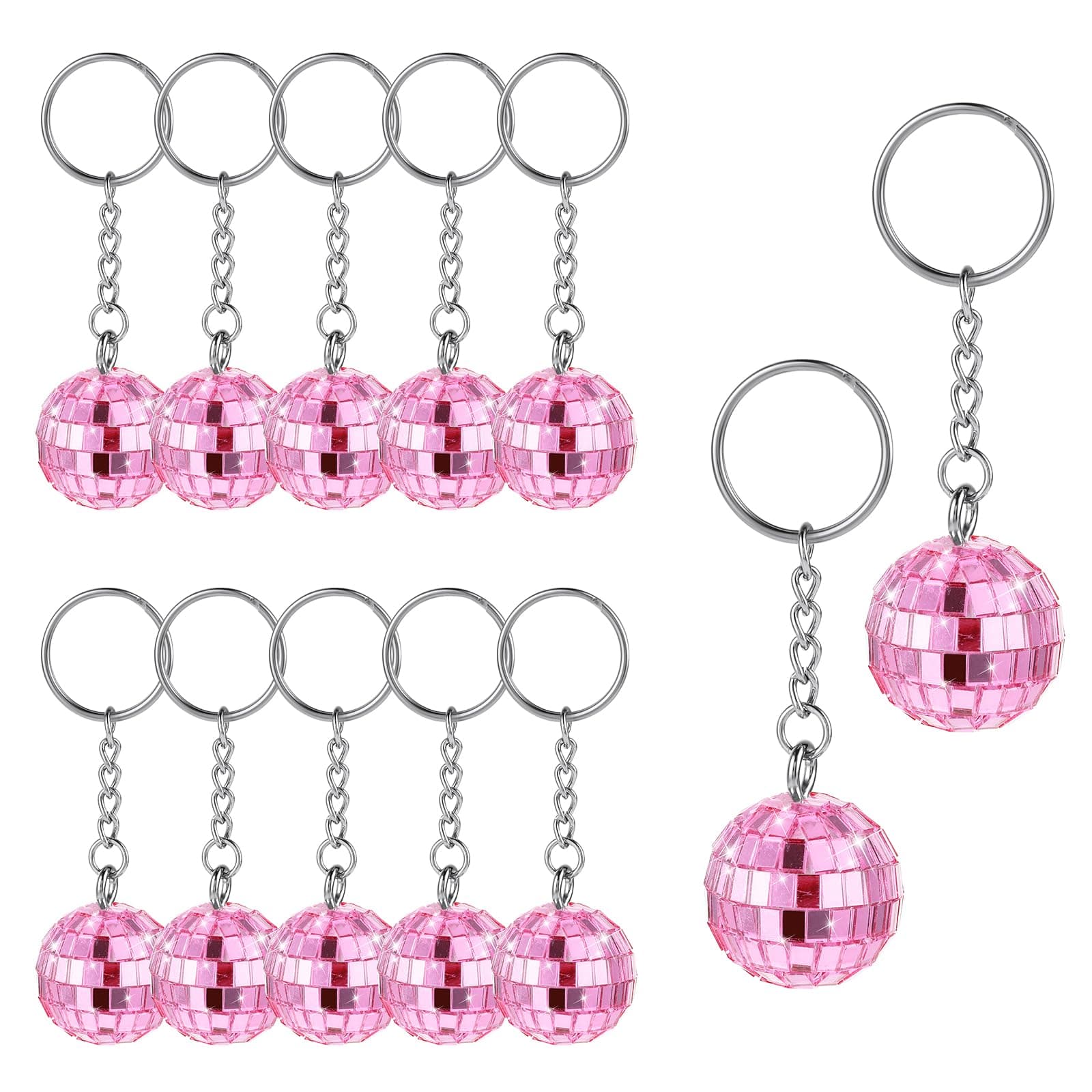 12-Piece Silver Mirror Disco Ball Keychain Set for 70s Theme Parties and Halloween & Christmas Decorations