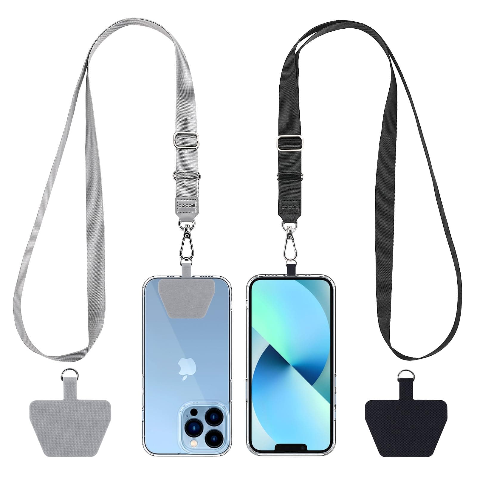 CACOE Universal Mobile Phone Chain, 2 Pcs Adjustable Collar Lanyard and 2 Pcs Durable Patches, Lanyard Mobile Phone Neck Strap Compatible with Most Smartphones