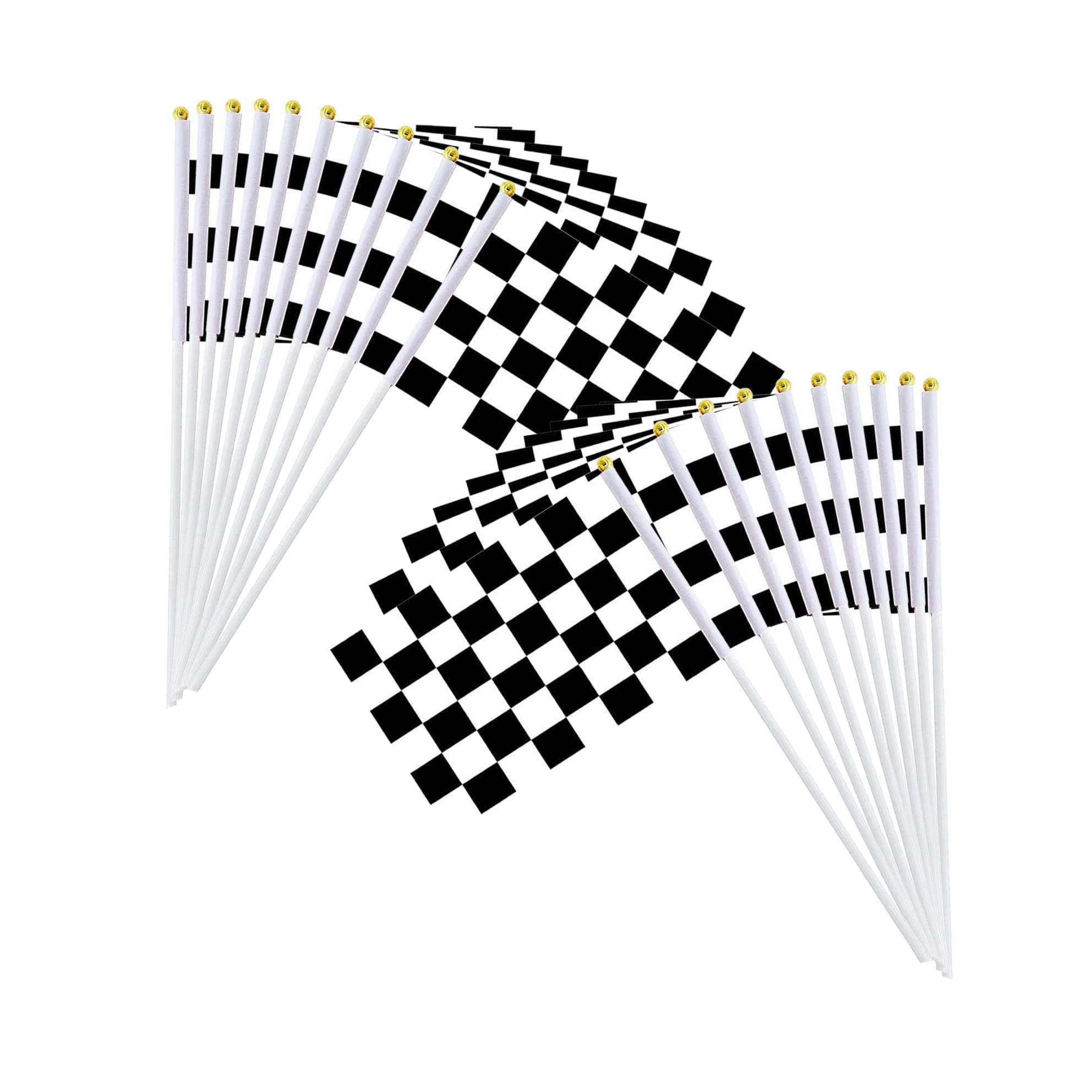 KASTWAVE Hand Held Stick Flags, 20 Pack 8"x5.5" Black and White Checkered Racing Stick Flag for Race Party Supplies