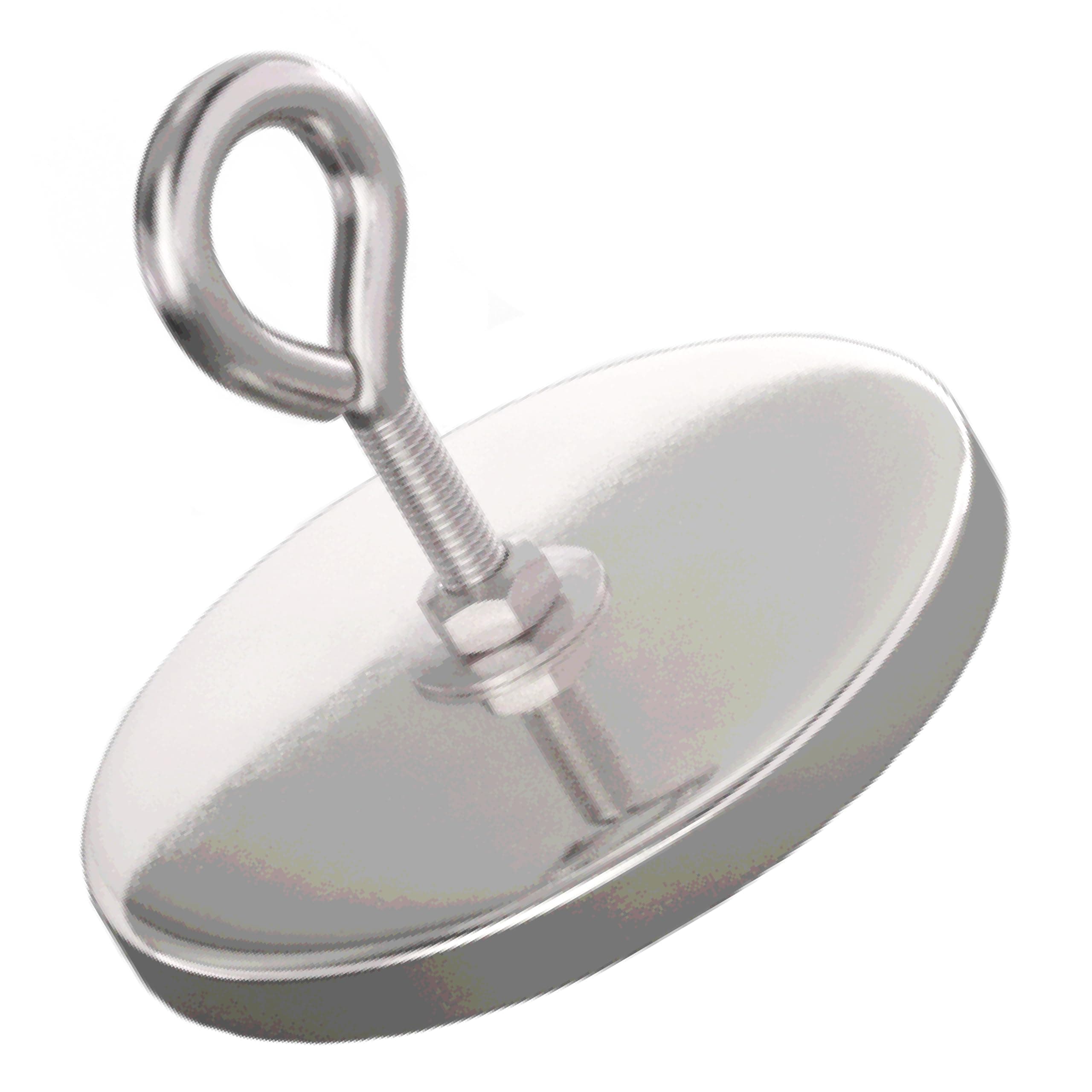 Master Magnetics Ceramic Round Base Magnet with Eyebolt Pack - Heavy-Duty Strong Magnets - 200 lb Pull Each - Chrome-Plated - 4.90” D - 4.187” H - 1-Pack