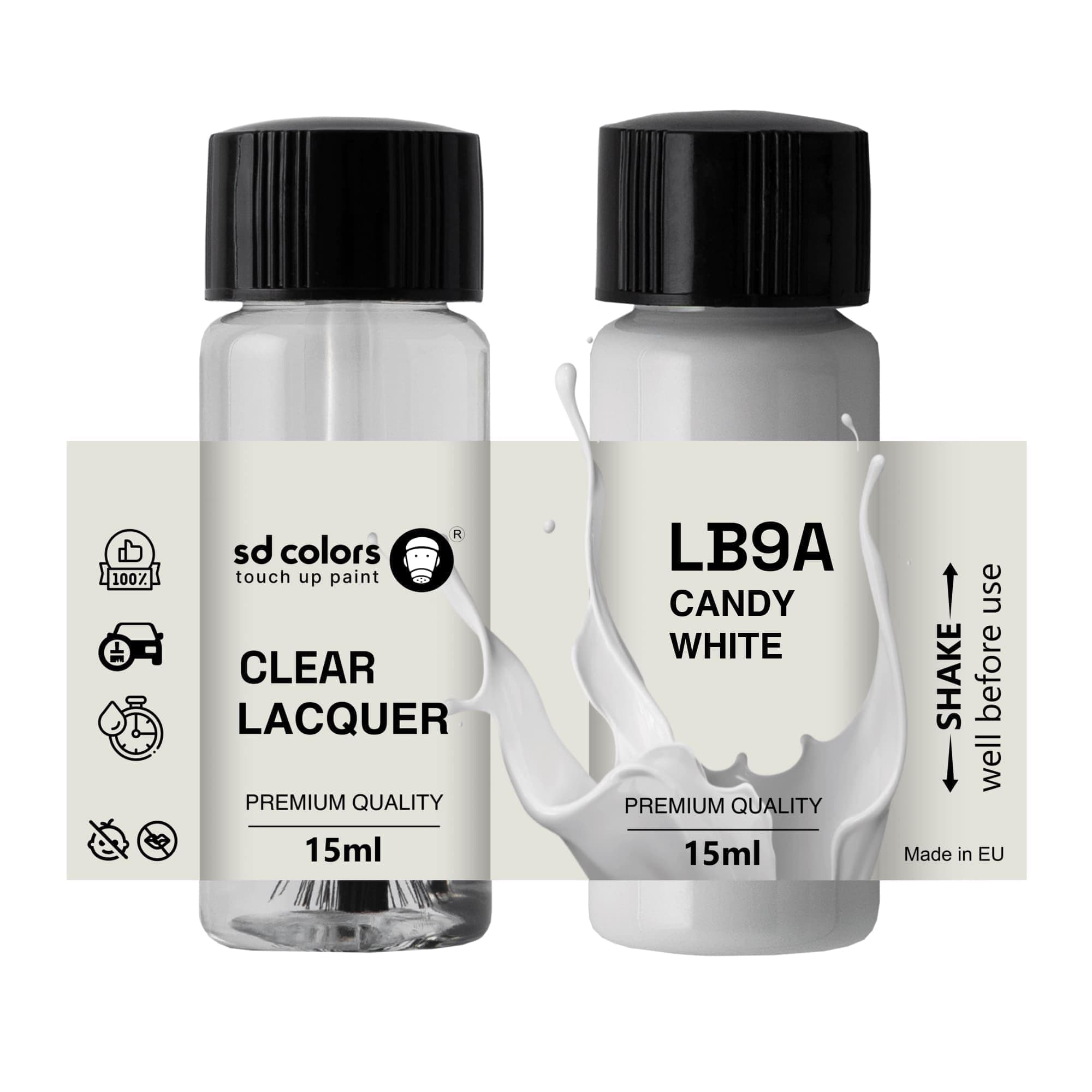 SD COLORS Candy White LB9A B9A B4 Touch Up Paint 15ML Repair Brush Color Code LB9A B9A B4 Candy White (Paint + Varnish)