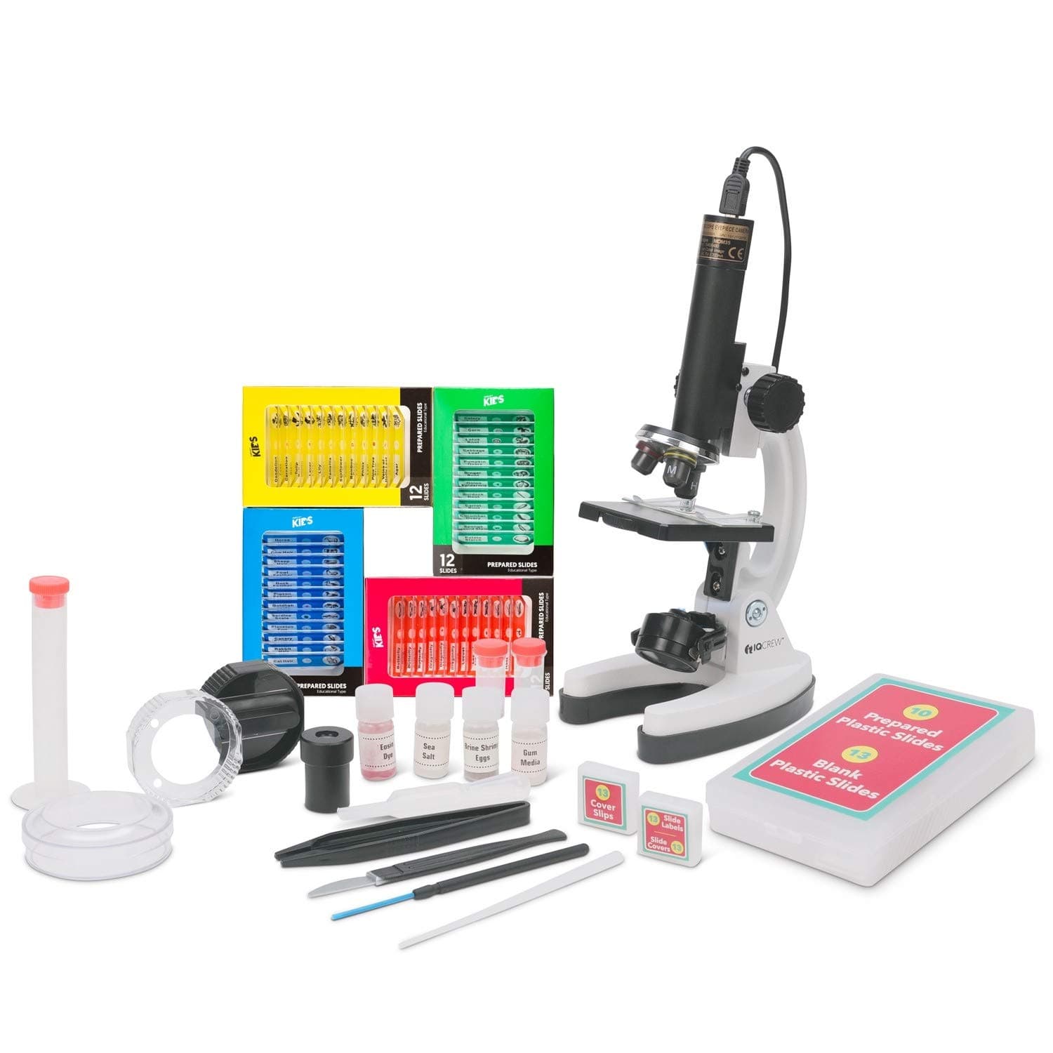 IQCREW Kid's Premium 85+ Piece Microscope, Color Camera and Interactive Kid's Software Kit with 48-Piece Prepared Slide Set
