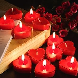 Scented Candles For Home Decor, Rose Fragrance, Heart Shape, Red Color, Pack Of 12, 3.5 X 1.5 Cm - Wax