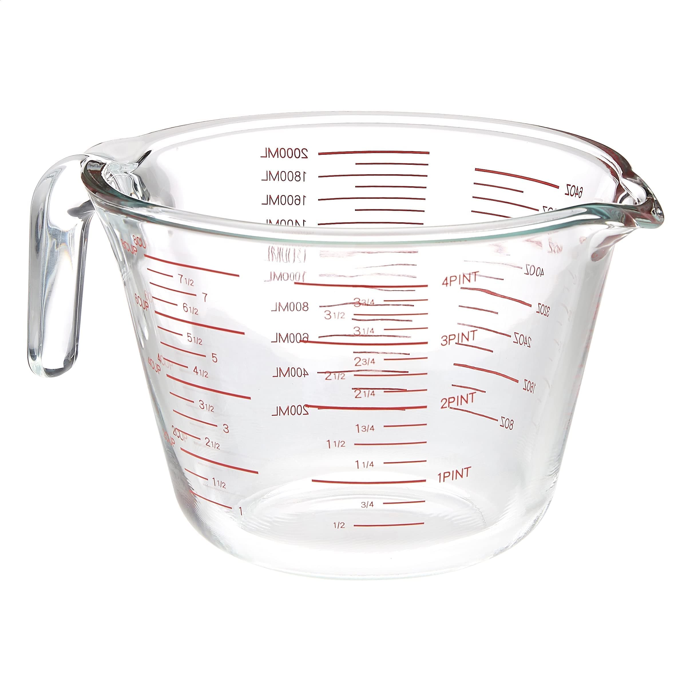 Amazon Basics Large Size Glass Measuring Cup, 8 Cup (2L), Easy-to-Read Markings, Dishwasher/Microwave/Freezer/Oven Safe (Previously AmazonCommercial)