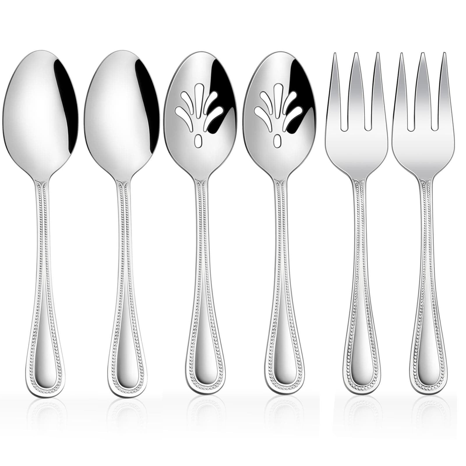 HaWare 6 Pieces Serving Set, Stainless Steel Silverware Serving Utensils, Pearled Edge Hostess Silverware for Buffet Party Kitchen Restaurant, Mirror Finished & Dishwasher Safe