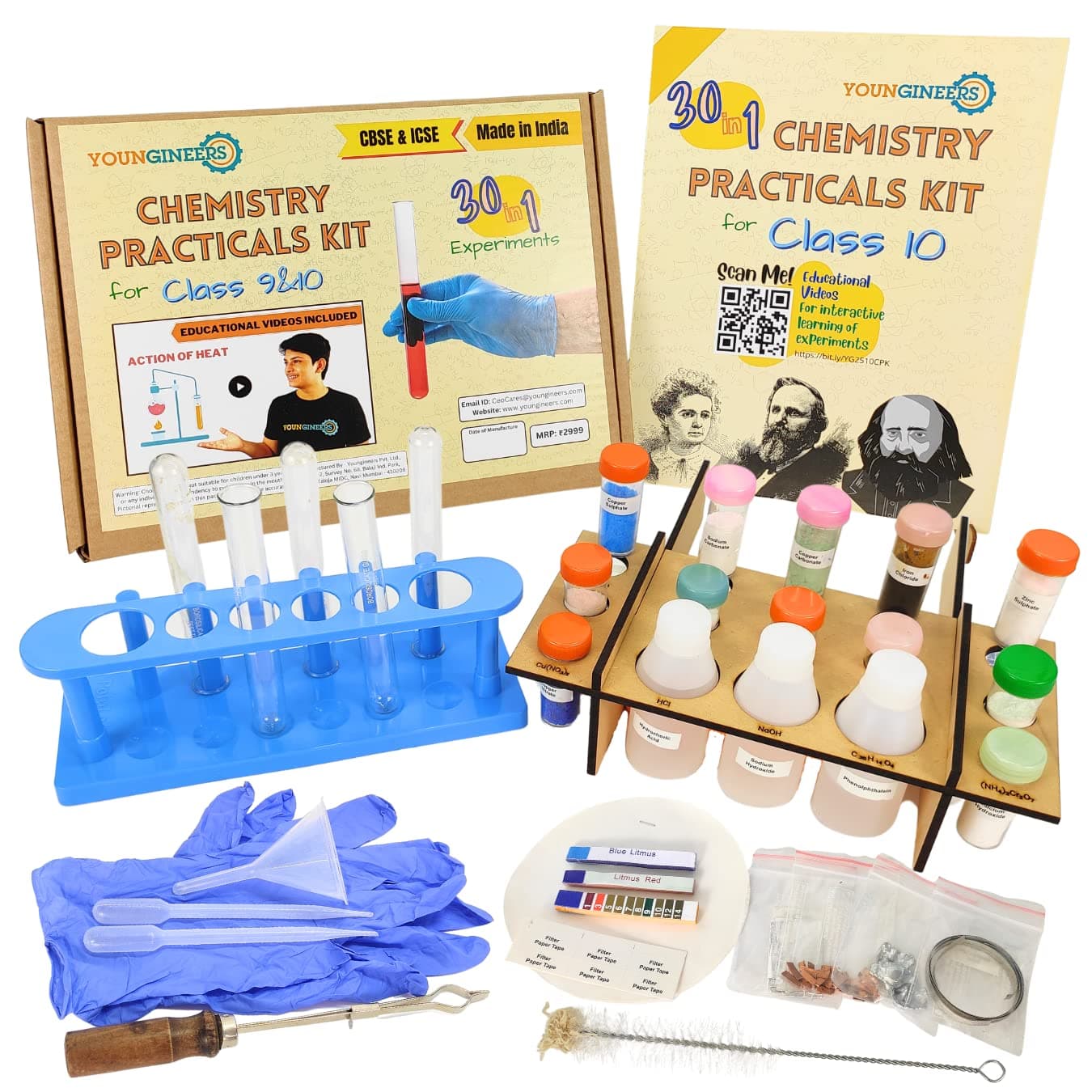 30-in-1 Chemistry Practicals Kit for Class 10, CBSE & ICSE, Ages 14-16, Science Experiments and Durable Apparatus, Practicals Videos Included