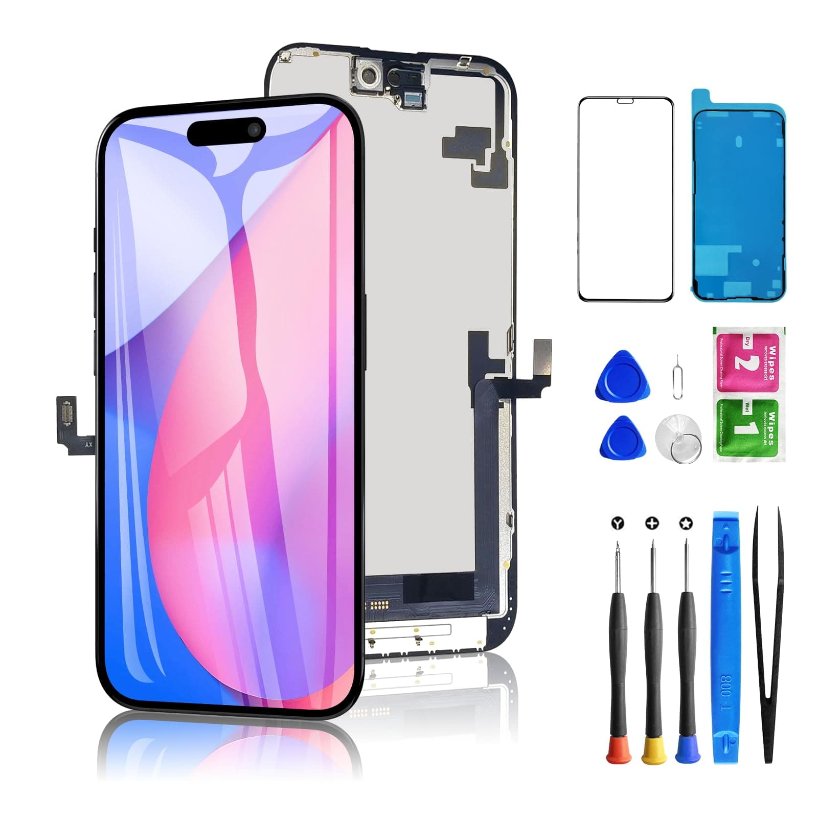 for iPhone 16 Plus Screen Replacement, 6.7 inch LCD Display 3D Touch Full HD Digitizer Frame Assembly, Compatible with A3290, A3082, A3289, A3291 Models, Repair Kit + Screen Tempered Protector