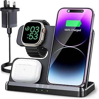 JARGOU 3 in 1 Wireless Charging Station for Apple, Wireless Charger for iPhone 17 Pro Max 16 15, Fast Wireless Charger Stand for Apple Watch 11/Ultra 3/10/9/Ultra 2/Ultra/SE/8/7/6/5/AirPods Pro 4 3 2