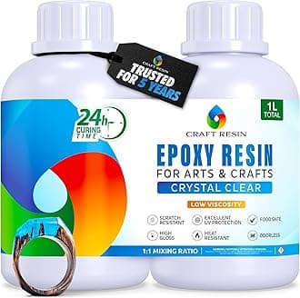 CRAFT RESIN 1L Epoxy Resin Kit - Crystal Clear Resin Kit & Hardener for DIY Art, Moulds Casting Resin, Wood, Jewellery Making, Coasters, Table Top, Countertop Coating - Food Safe, Heat & UV Resistant