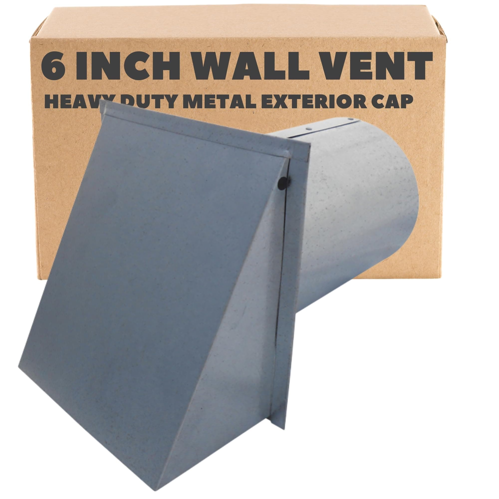 6 Inch Wall Vent Cap - Galvanized Steel with Damper & Screen - Heavy Duty Hooded Metal Caps for Exterior Side Wall Exhaust - Spring Loaded Backdraft Damper by Vent Works