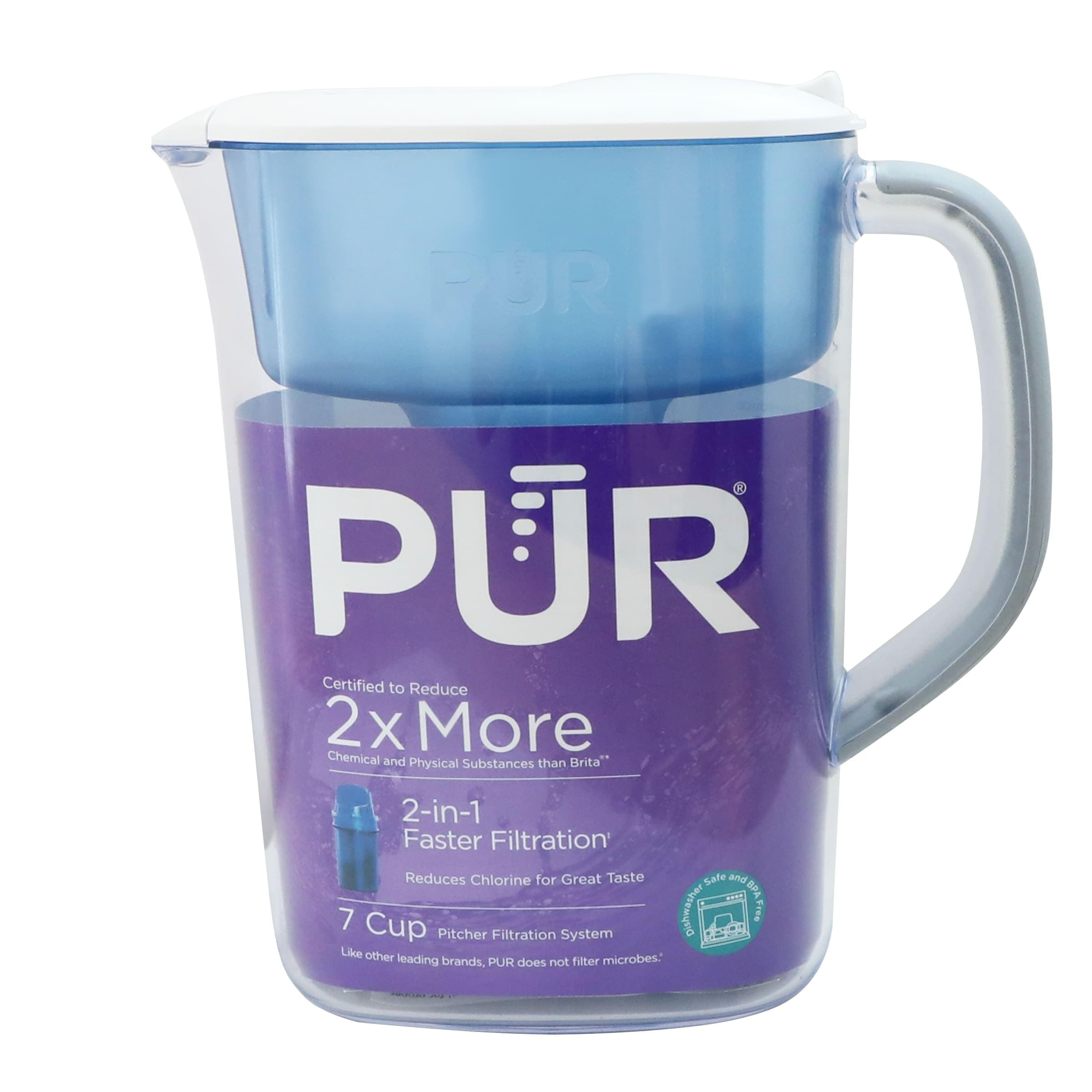 PUR Water Pitcher Filtration System, 7 Cup, Clear/Blue