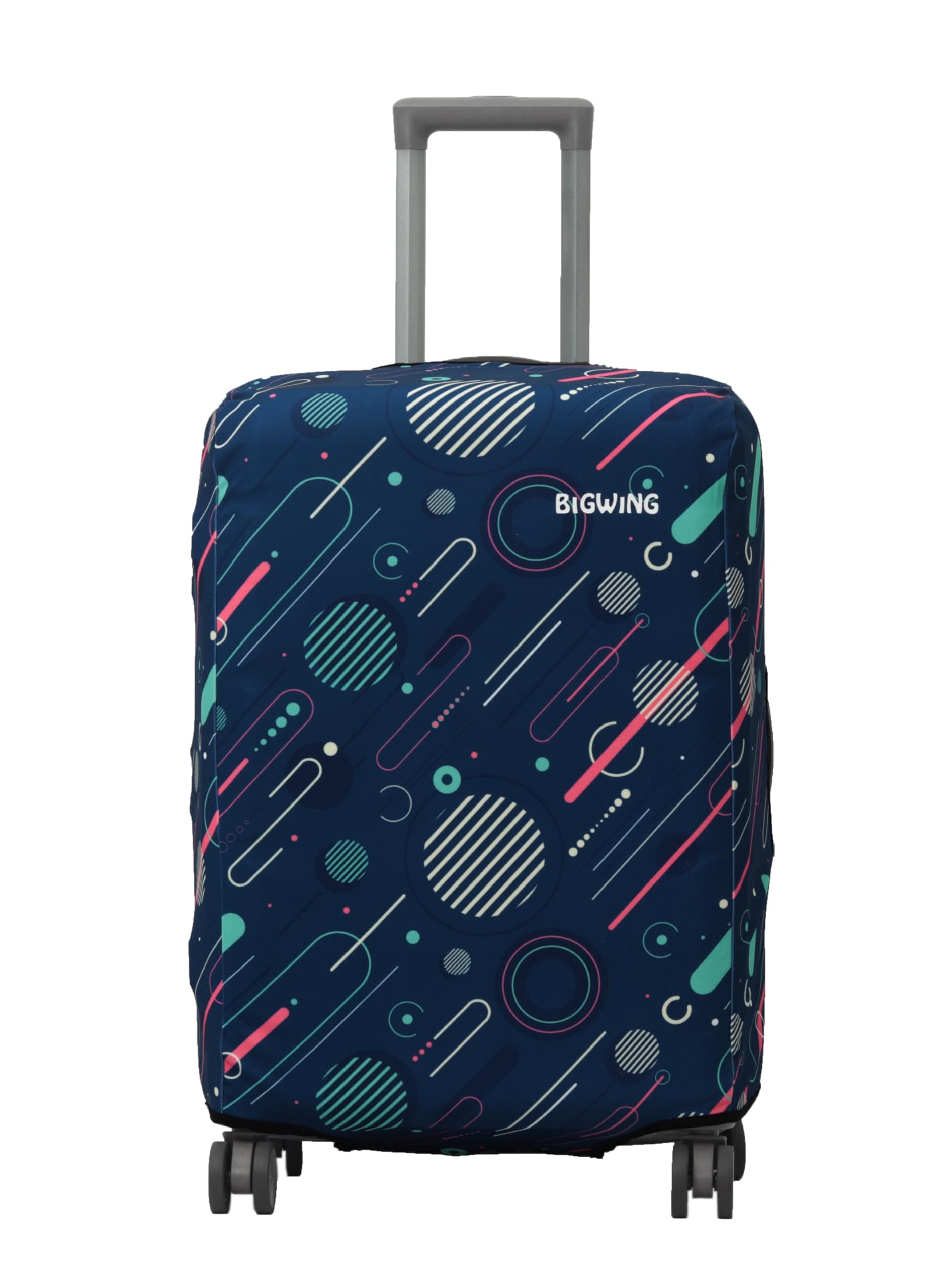 Protective Cover in Polyester Fabric with Geometric Print for | 24' Inch 65 cm Medium Size | Hard Luggage Trolley Bag Cover (Fits Only On Fiber - Plastic Trolley Bag) Navy Blue