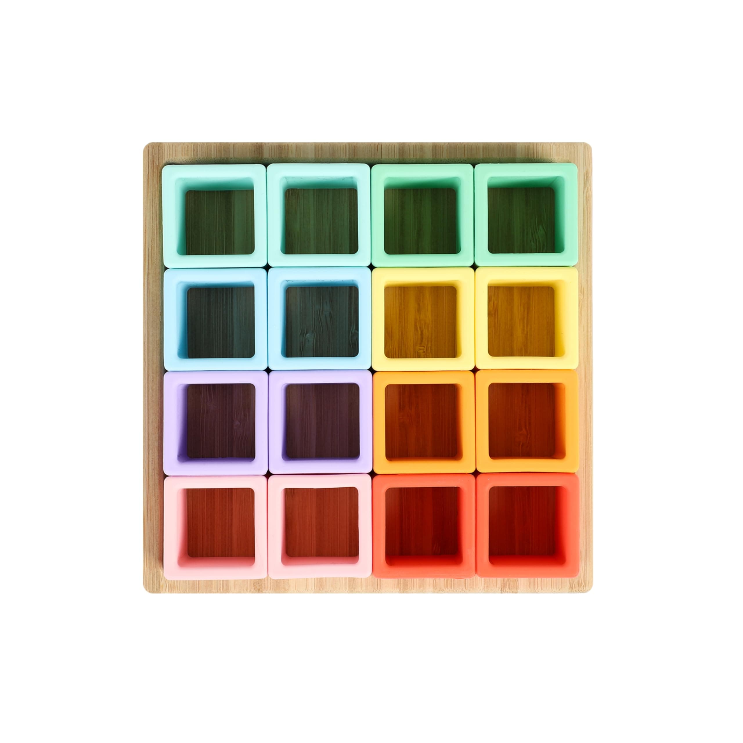 BLUE GINKGO Silicone Rainbow Blocks – [16 PC] Giftable Soft Blocks for Kids, BPA-Free Montessori Stacking Toy with Sorting Tray (Pastel)