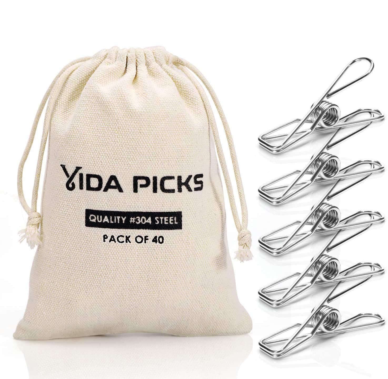 Wire Clothespins Laundry Chip Clips-40 Pack Bulk Clothes Pins with Heavy Duty, Durable Clamp Metal Clothes Pegs Multi-purpose for Outdoor Clothesline Home Kitchen Travel Office Decor Food Bag (Silver)