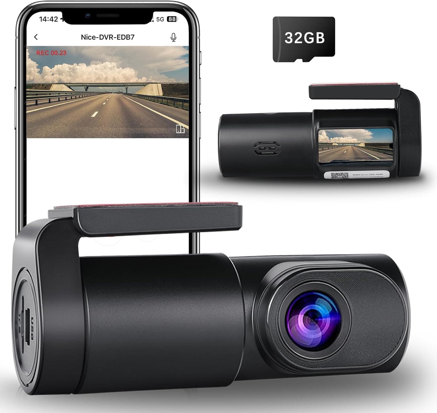 Dash Cam Front with 32GB SD Card Mini WiFi DashCam for Cars 1080P 0.96" Mini Screen Car Dash Camera with 24H Parking Monitor, Super Night Vision, Loop Recording, App Control