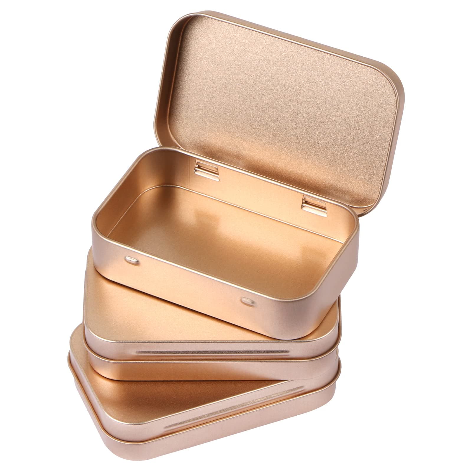 MIDELONG 3 Pack Metal Rectangular Hinged Tins Box with Lid Mini Portable Box Empty Craft Containers Small Storage Kit Home Outdoors Organizer for Soap Mint Cookie 3.8x2.4x0.8 inch, Rose Gold