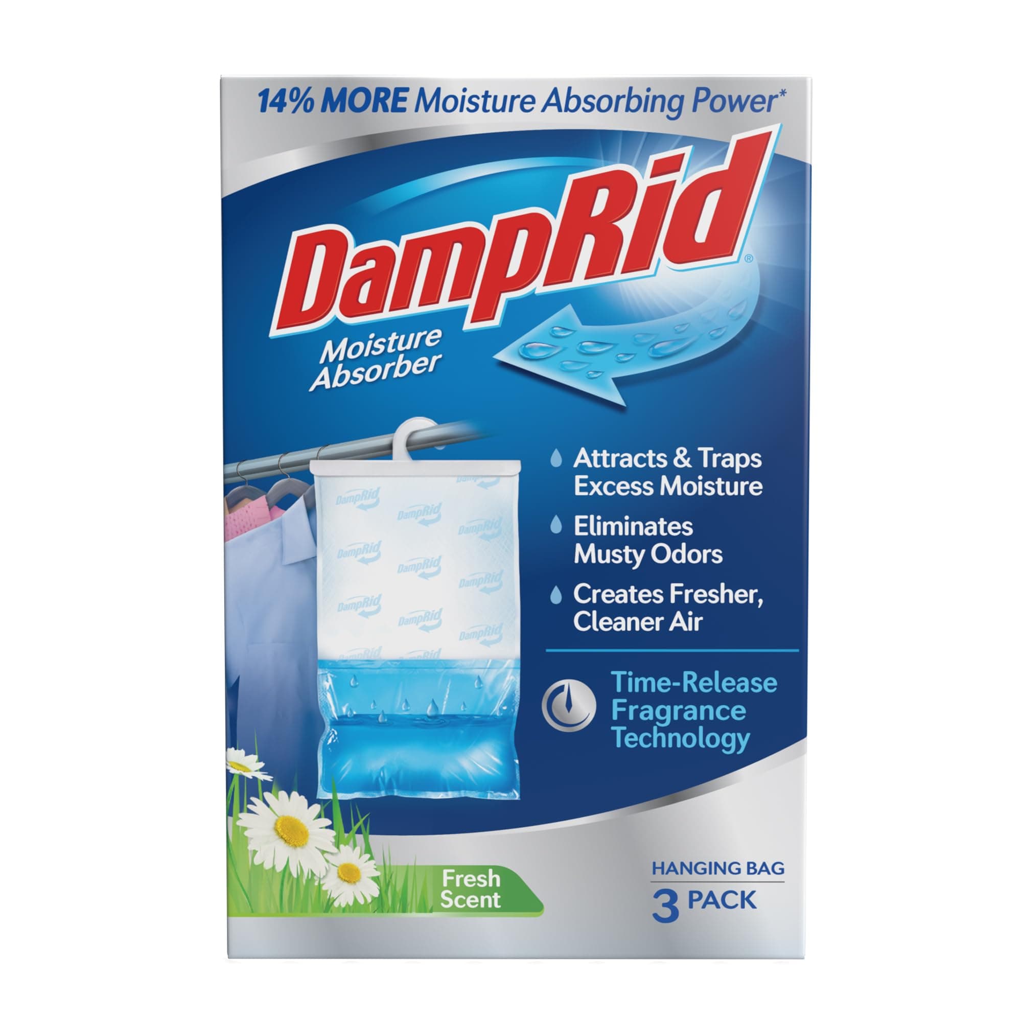 DampRid Fresh Scent Hanging Moisture Absorber, 16 oz., 3 Pack - Eliminates Musty Odors for Fresher, Cleaner Air, Ideal for Closet, 14% More Moisture Absorbing Power*- Blue