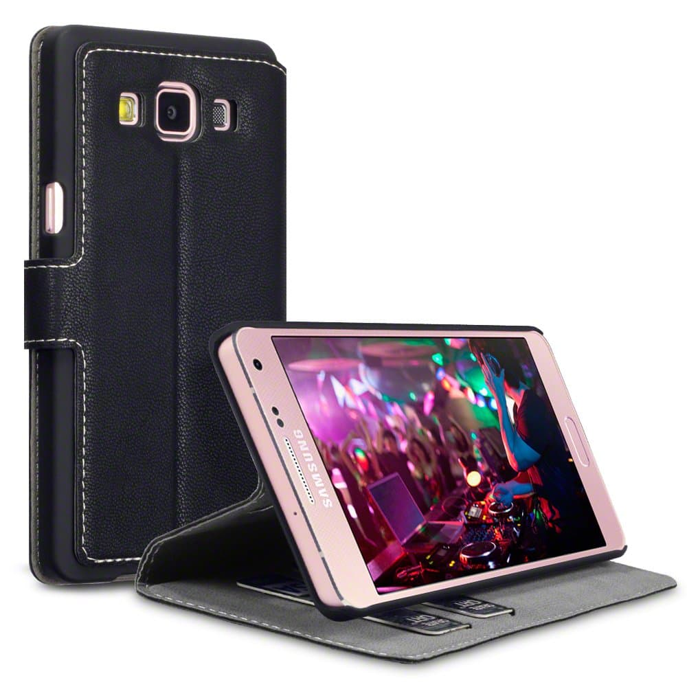 2015 Galaxy A5 Cases, Terrapin [Stand Feature] [Ultra Low Profile] [Crosshatch] Samsung Galaxy A5 Case Wallet [Black] Premium Wallet Case with STAND Flip Cover for Samsung Galaxy A5 - Black (not for 2nd Gen Galaxy A5 2016)