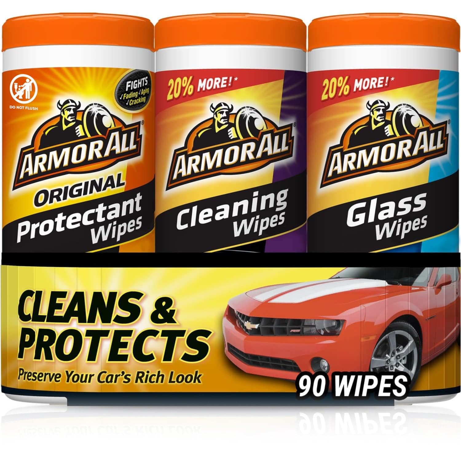 Car Wipes Multi-Pack by Armor All, Cleans Vehicle Interior and Exterior, Includes Armor All Protectant Wipes, Glass Wipes, and Cleaning Wipes, 3-Pack, 30 Car Wipes Each
