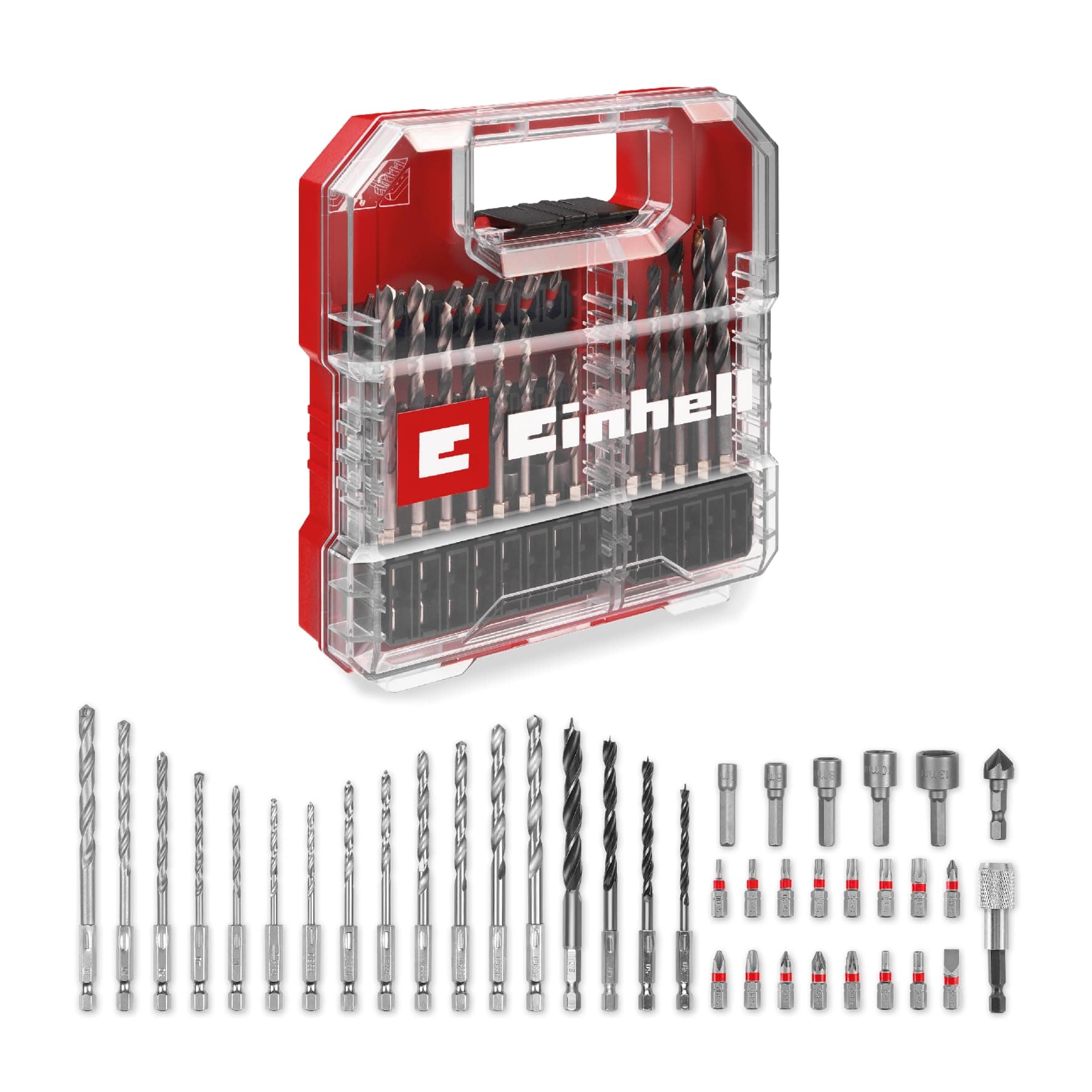 Original Einhell L-CASE 40-piece bit and drill set (25 mm bits, quick-change bit holder, socket spanner, countersink, metal, stone and wood drill bits incl. storage box)
