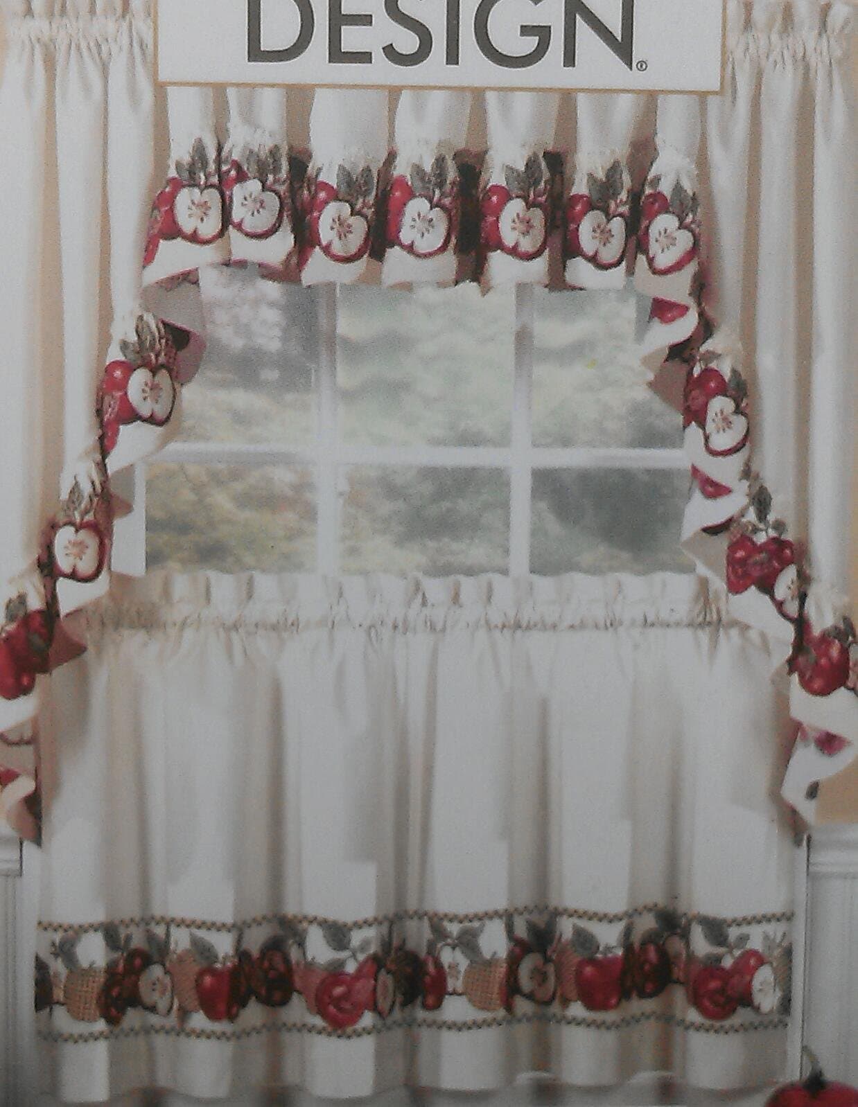3pc Kitchen Cafe Apple Curtain Tier Swag Set Window Valance Decor