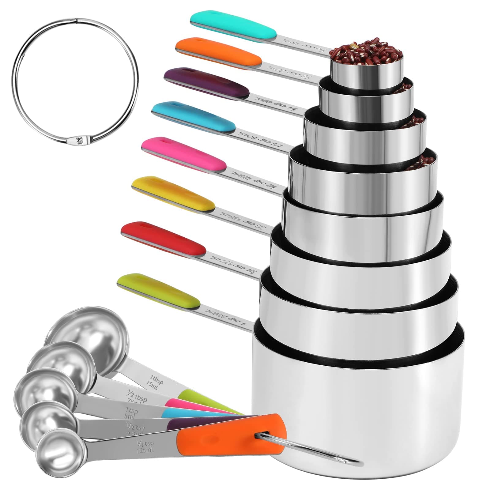 13-Piece Measuring Cups and Spoons Set Stainless Steel for Cooking & Baking (8Cups+5Spoons）