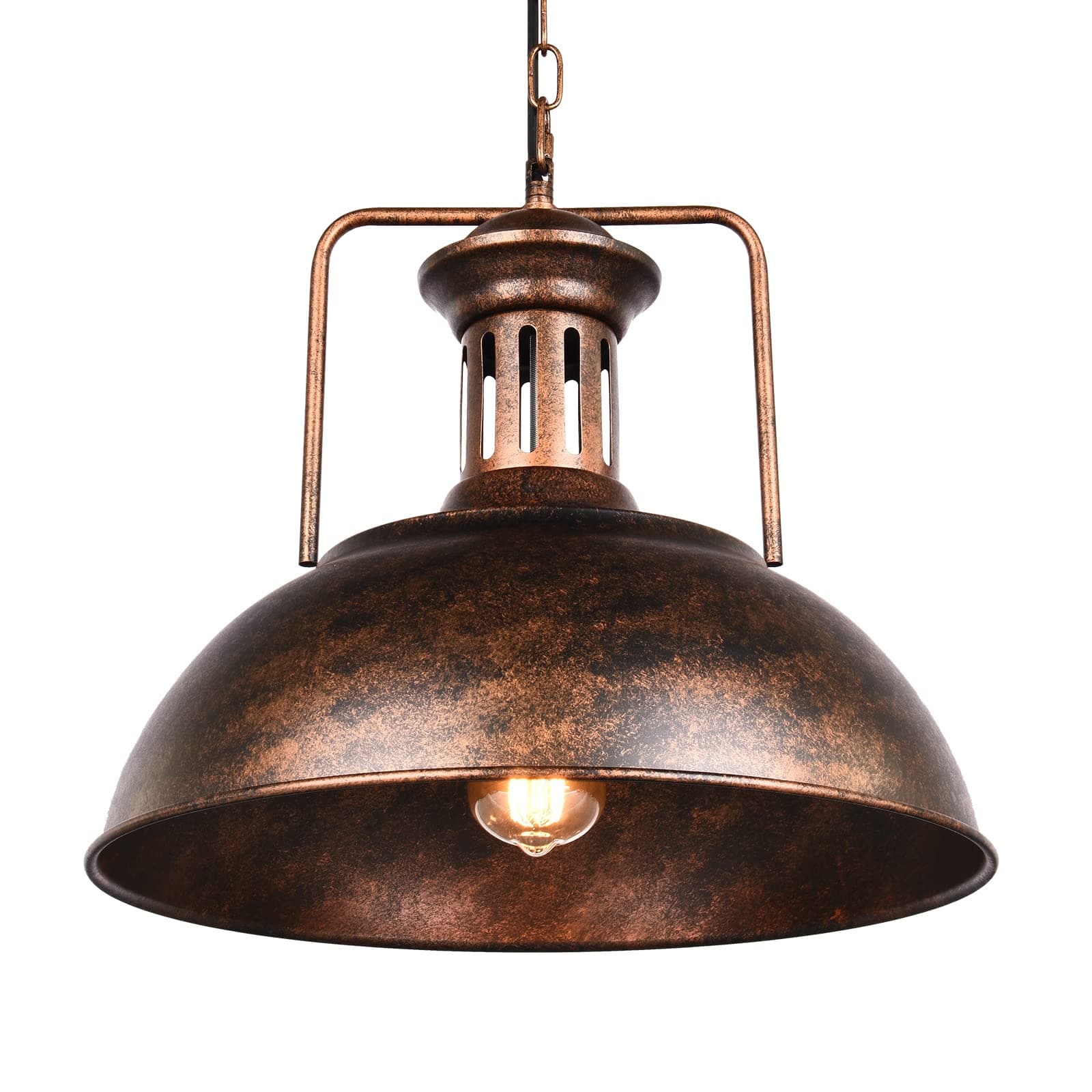 Pendant Light Vintage Ceiling Hanging Barn Lamp with Rustic Dome Bowl Lampshade Adjustable Chain Diameter 41cm for Restaurant Bar Coffee Shop