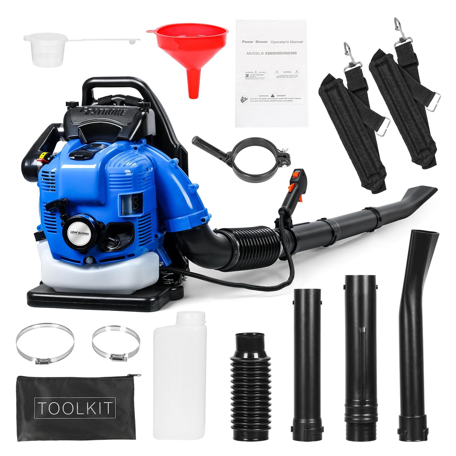 4 Stroke Backpack Leaf Blower, 75.6CC Gas Powered Cordless Grass Blower Lawn Blower Single Cylinder Air Cooled Cleaner Garden Tool for Lawn Yard Blowing Dust Debris 750CFM Blue