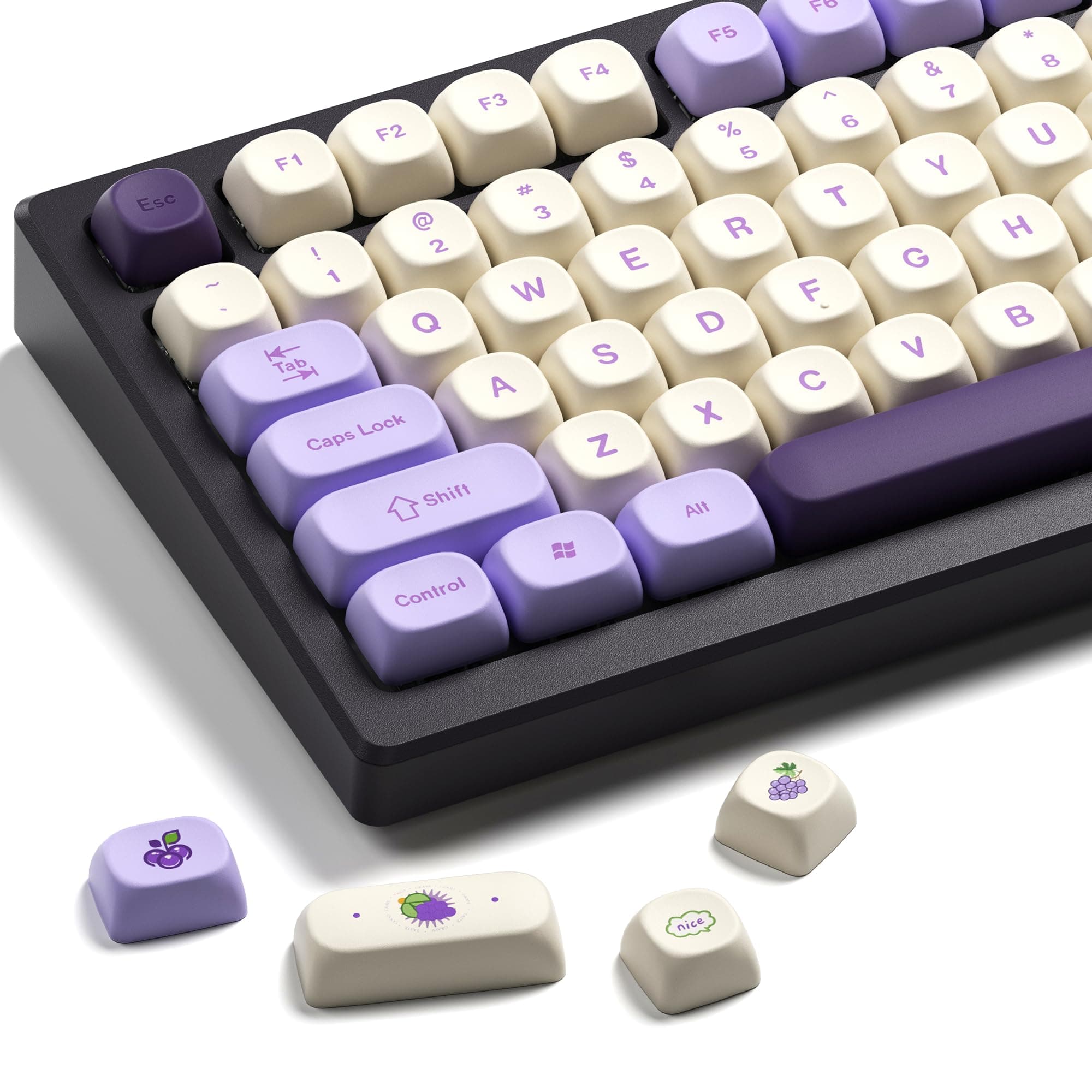 OHY XVX MOA Profile Purple Grape Theme PBT Dye-Sub Keycaps, Custom Keycap Set for Mechanical Keyboards (Compatible with Cherry MX Switches, Purple & White Design)