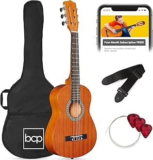 Best Choice Products 30in Kids Acoustic Guitar, All-in-One Beginner Starter Kit w/Strap, Case, Extra Strings, Rosette Inlay - Natural Mahogany