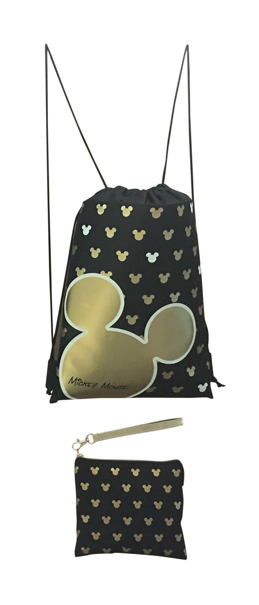 DisneyMickey Mouse Glow in the Dark Drawstring Backpack with Bonus Wristlet Wallet (Gold)