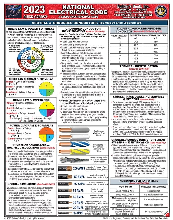 National Electrical Code Quick-Card Based On the 2023 NEC