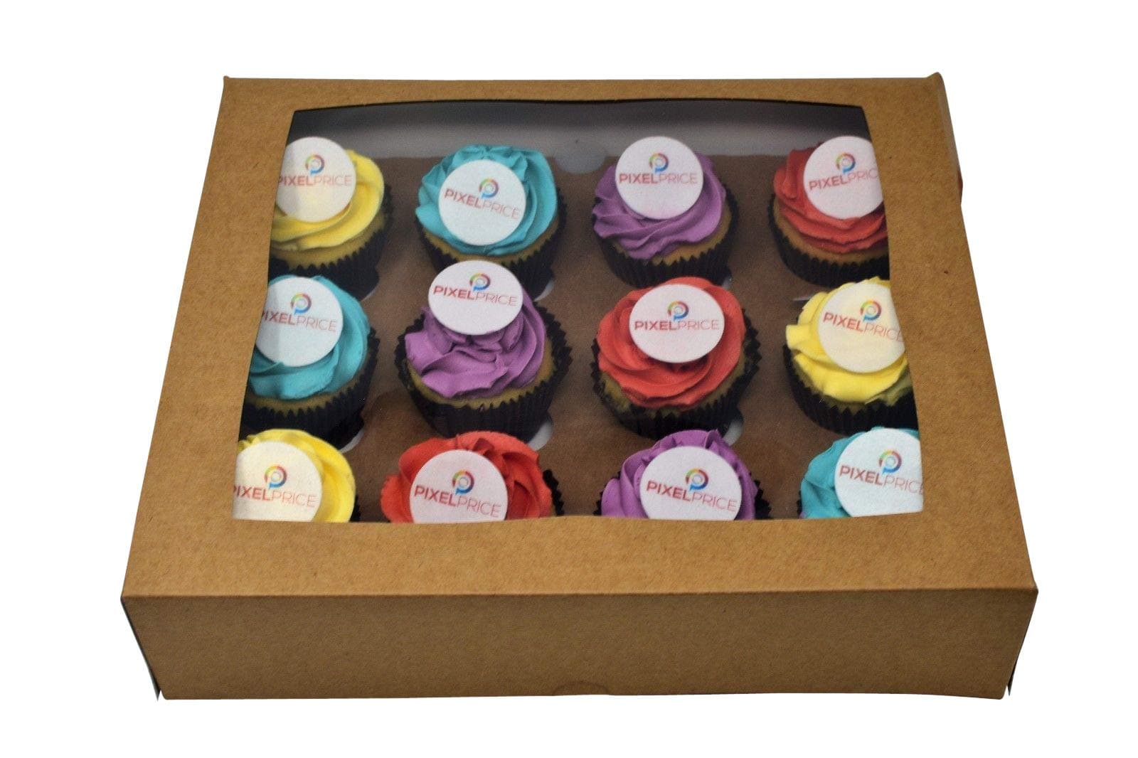 Windowed Cupcake Boxes with 12 Cavity Insert Holds 12 White Pink Black Kraft (Pack of 5) (Kraft)