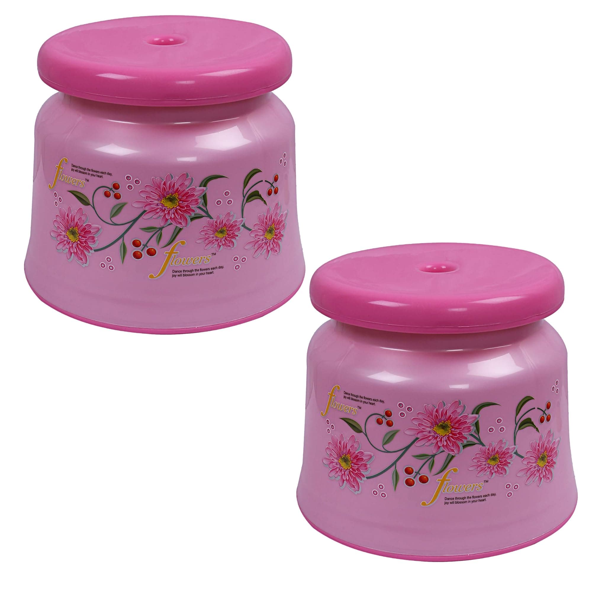 Kuber Industries (Pack of 2) Bath Stool | Bathing Stools for Bathroom | Plastic Stool for Home Use | Sitting Stool for Kitchen | Flower Printed | Pink
