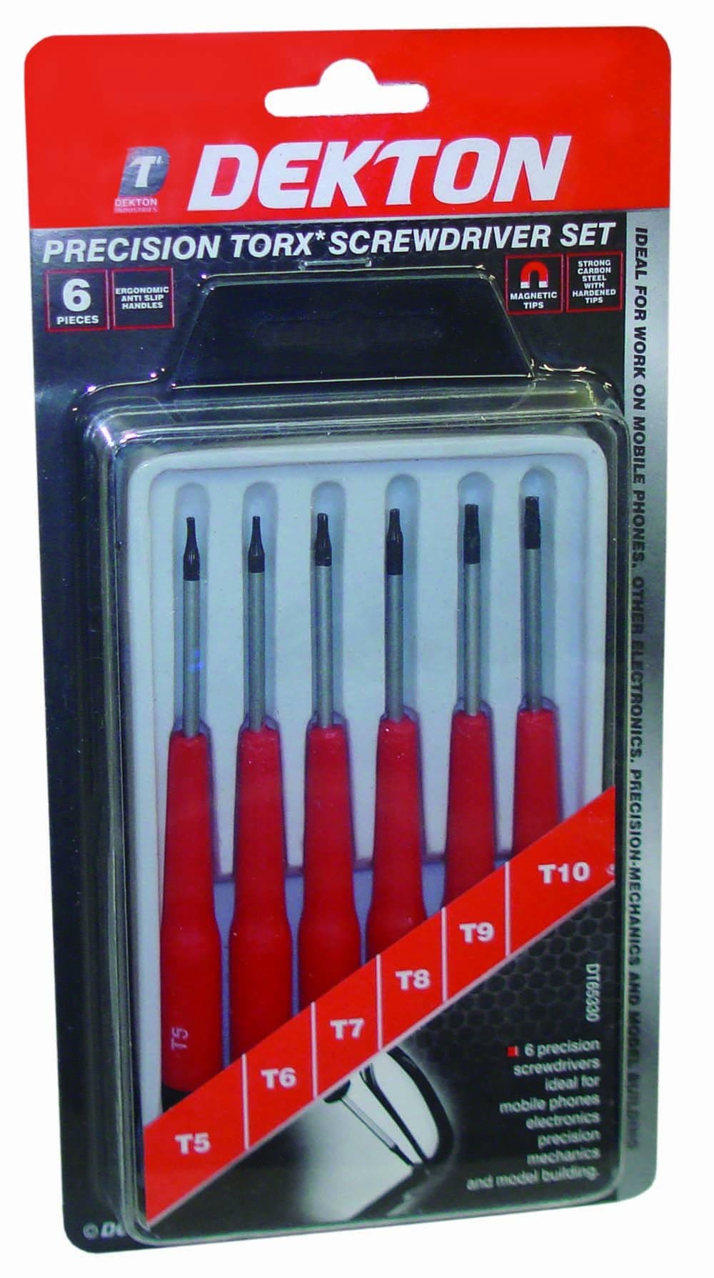 DEKTON DT65330 Precision Torx Screwdriver Set, Black/Red