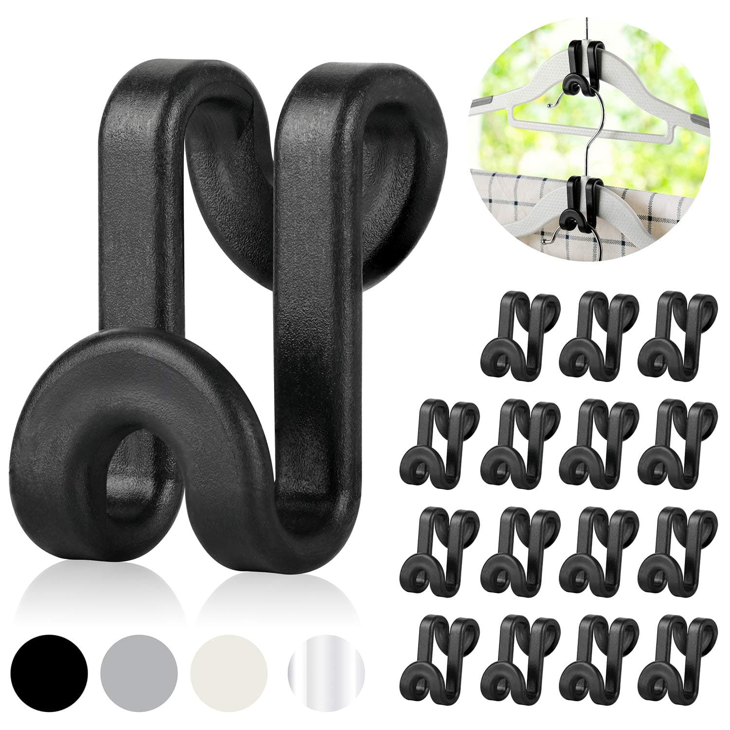 Mlici Clothes Hanger Connectors - 60 Pcs Multi-Level Cascading Hooks, Heavy Duty Plastic Mini Hooks for Space Saver Closet Organizer, Black