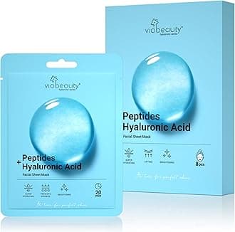 VIABEAUTY 8 Pack Hyaluronic Acid Face Mask with Peptides Complex - Deep Hydrating & Brightening Facial Sheet Mask - Moisturizing Face Masks Skincare Facial Sheets for All Skin Types