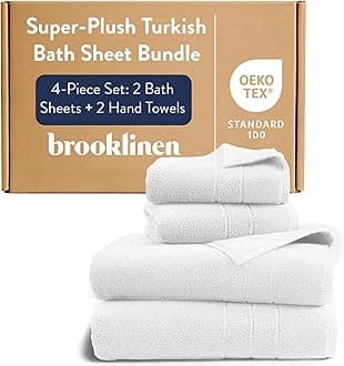 Brooklinen Super-Plush Bath Sheet and Hand Towel Set - 2 Bath Sheets 2 Hand Towels - Cotton, Highly Absorbent (Solid White)