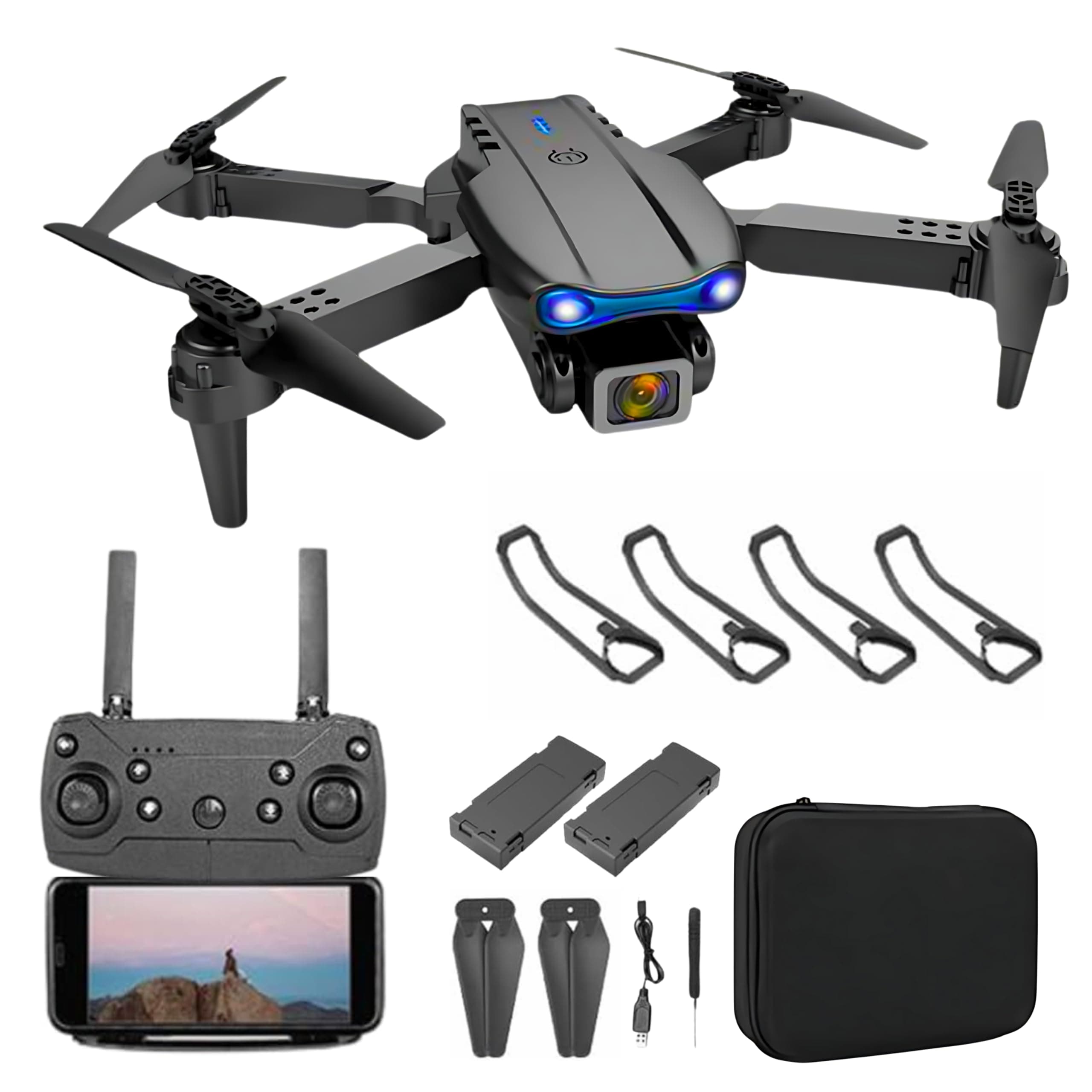 ADEPTNA E99 Foldable Quadcopter Drone with HD 4K Dual Camera, 360° Roll, Obstacle Avoidance, 150m Range, Dual Batteries for 25-30 Min Flight Time, WiFi FPV, Altitude Hold, & Storage Bag