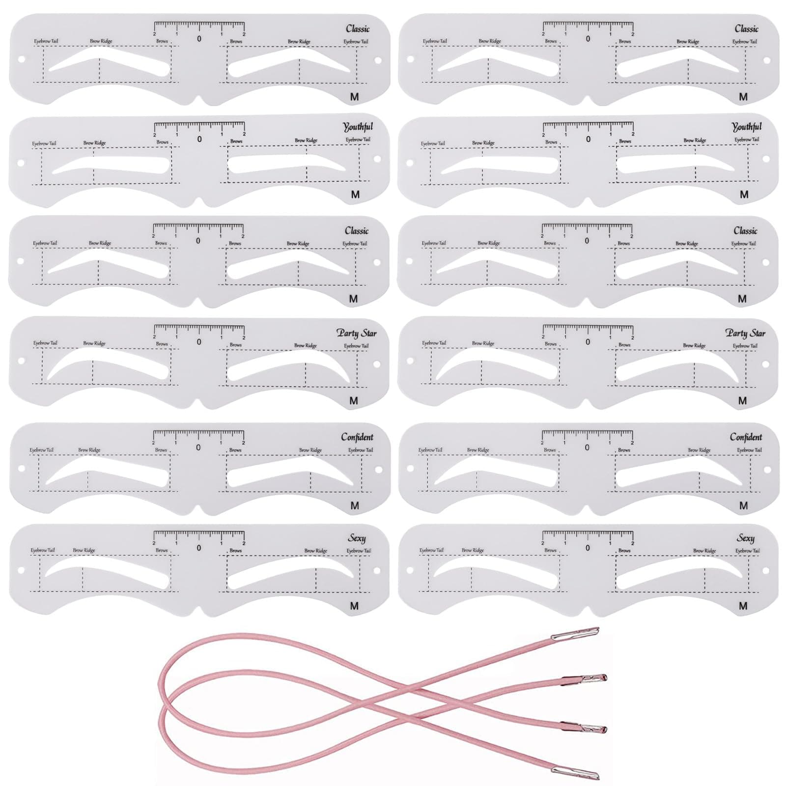 12 Pcs Reusable Eyebrow Stencil, Eyebrow Template with Elastic Band for Beginners (eyebrow distance 2.5cm)