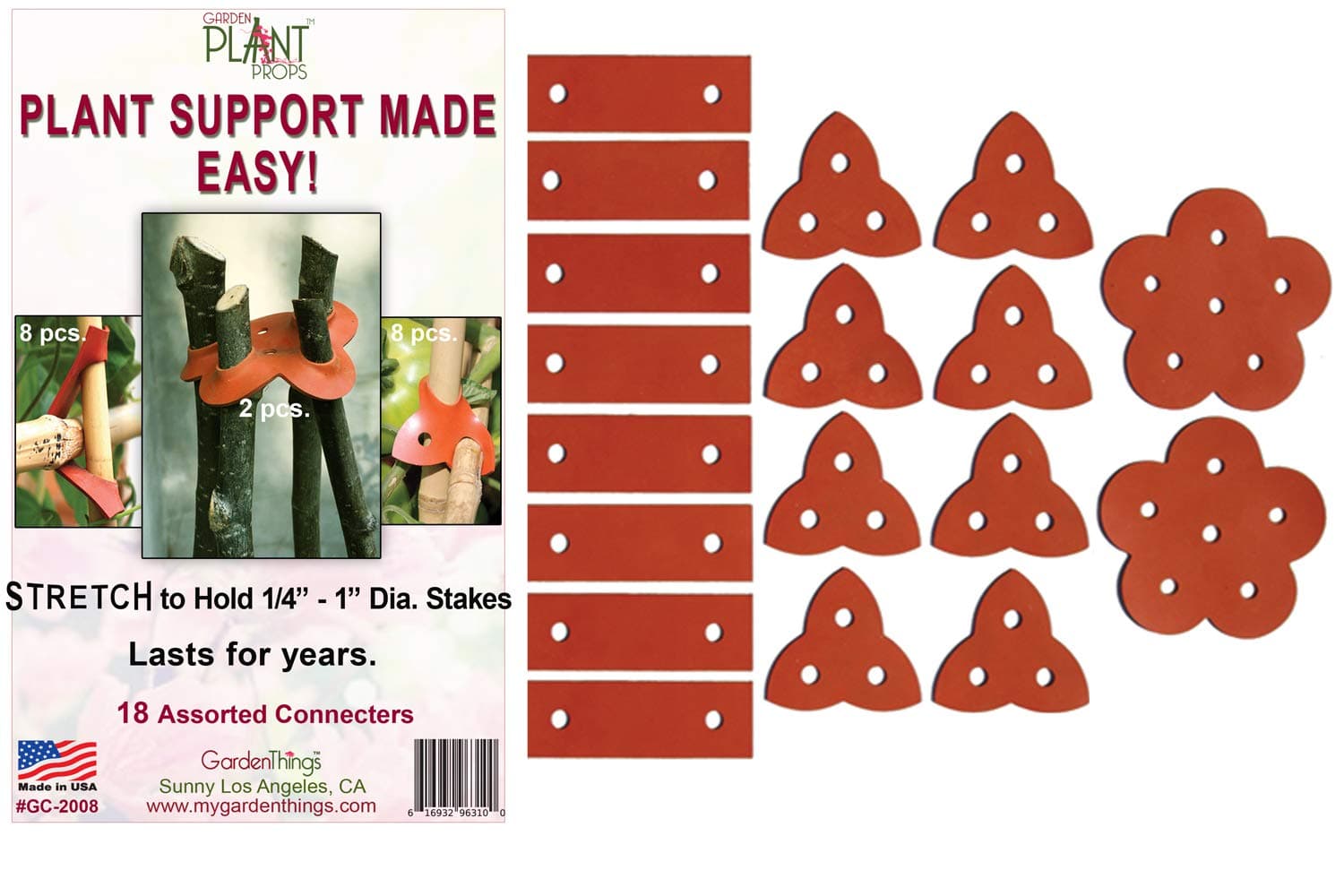 Garden Things Stretch Rubber Plant Stake Connecters, Assorted 18 pcs.